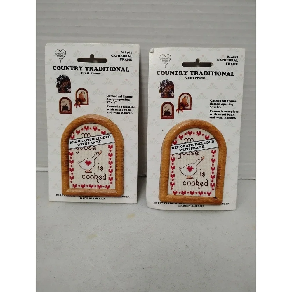 2 Goose Cross Stitch Pattern Country Frame Wood Look 2.5x3.5